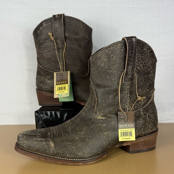 Women’s Leather Ankle Boot Sanded Brown Size 9.5